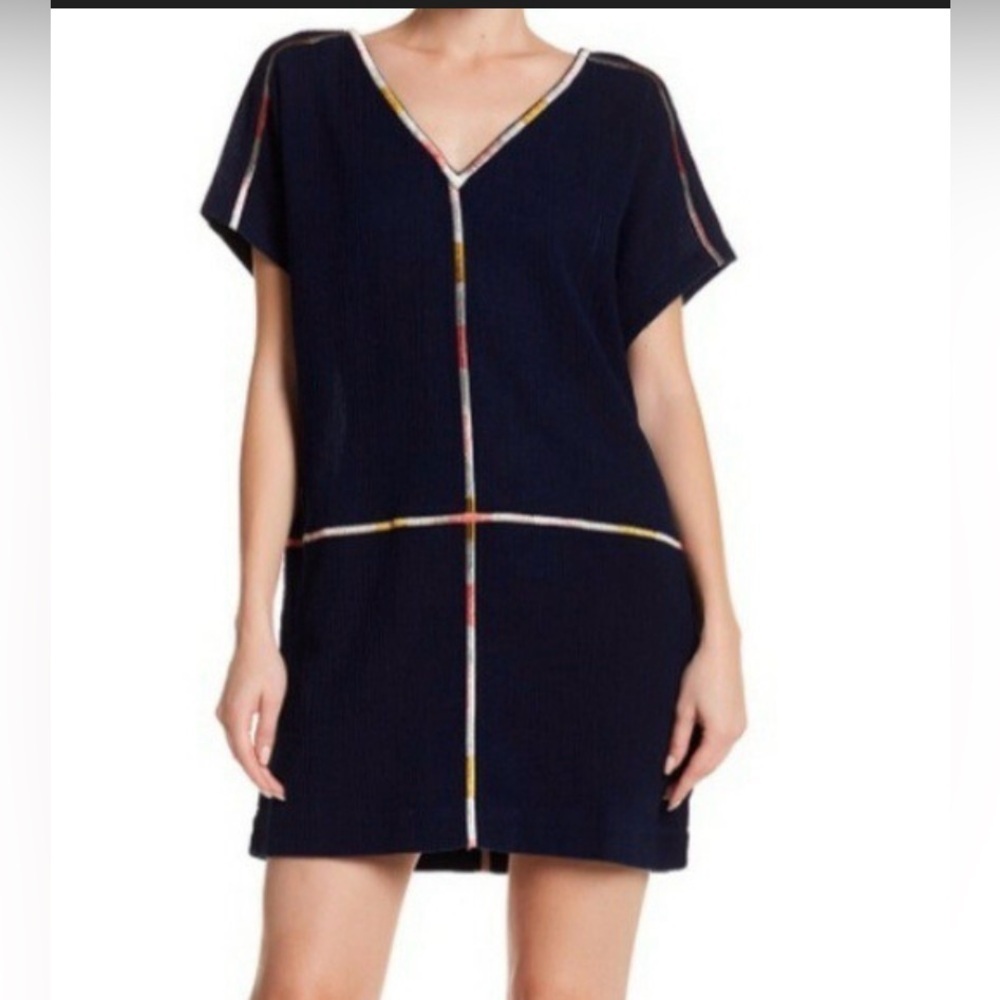 Madewell Isadora Embroidered Shift Dress Size Medium Blue 100% Cotton
